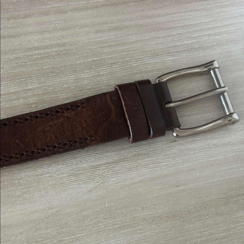 Gucci Dark Brown Leather Belt with Shiny Silver Buckle sz 95 - Picture 6 of 6